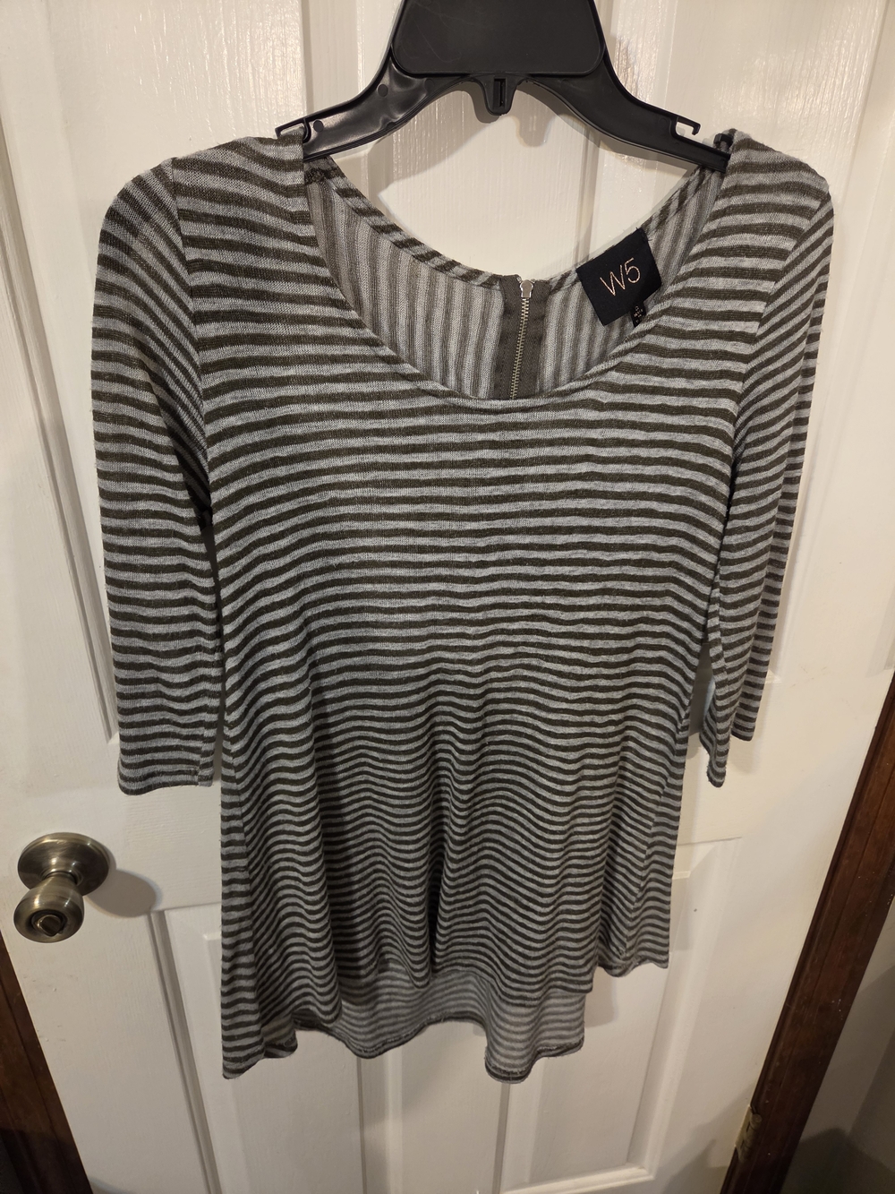 W5 Gray and Black Striped Scoop Neck Women's Top